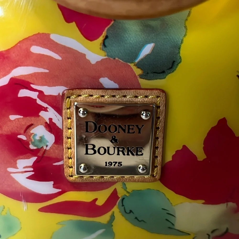 Dooney Bourke Satchel Crossbody shoulder Bag vinyl coated floral/leather EUC